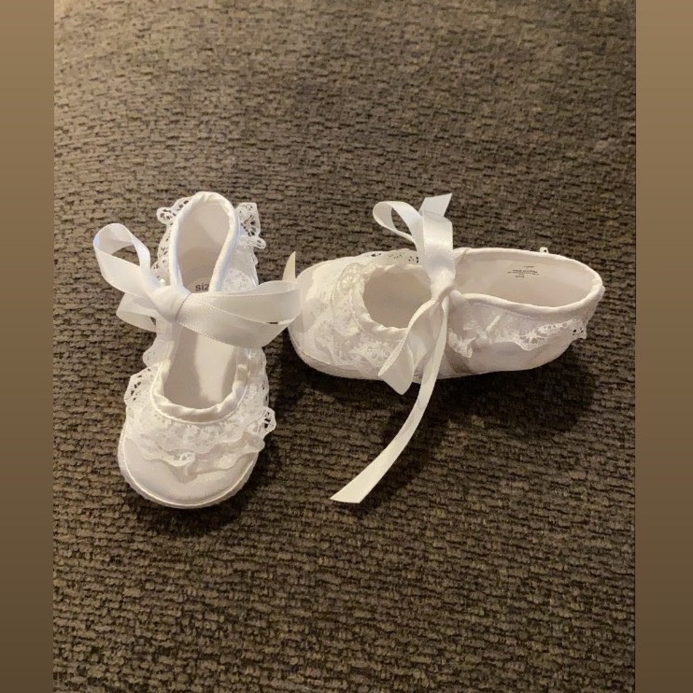 Satin lace trim slippers.